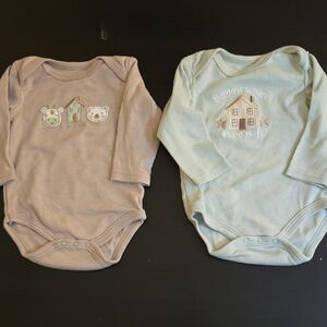Cozy Baby Bodysuit Duo - Taupe and Light Green